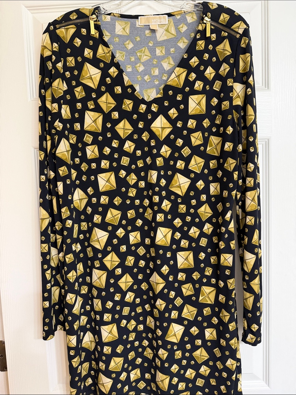 Michael Kors Black Dress with Gold and Black Geometric Print